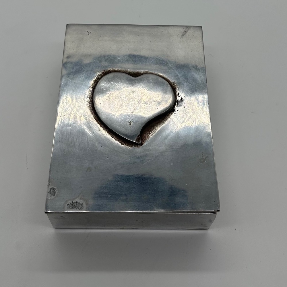 Handmade Metal Heart Trinket Box Jewelry Keepsake Box Rustic Aluminum Pewter